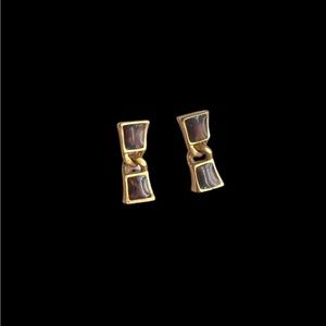 Anne Klein Small Door Knocker Earrings Enamel Matte Gold Metal Vintage